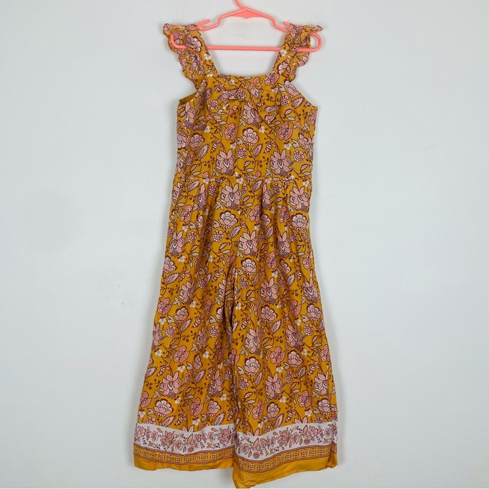 Janie and Jack, yellow pink, white and brown floral print wide leg jumpsuit. 5